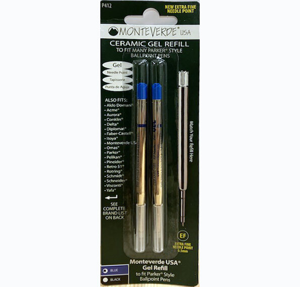 Monteverde Capless Gel Refill (to fit Parker), 0.5 mm Extra Fine Needle Point, Blue