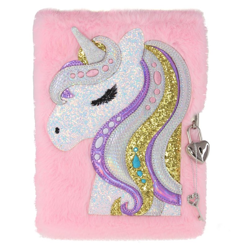Dagbok Rosa Plysh Glittrande Unicorn