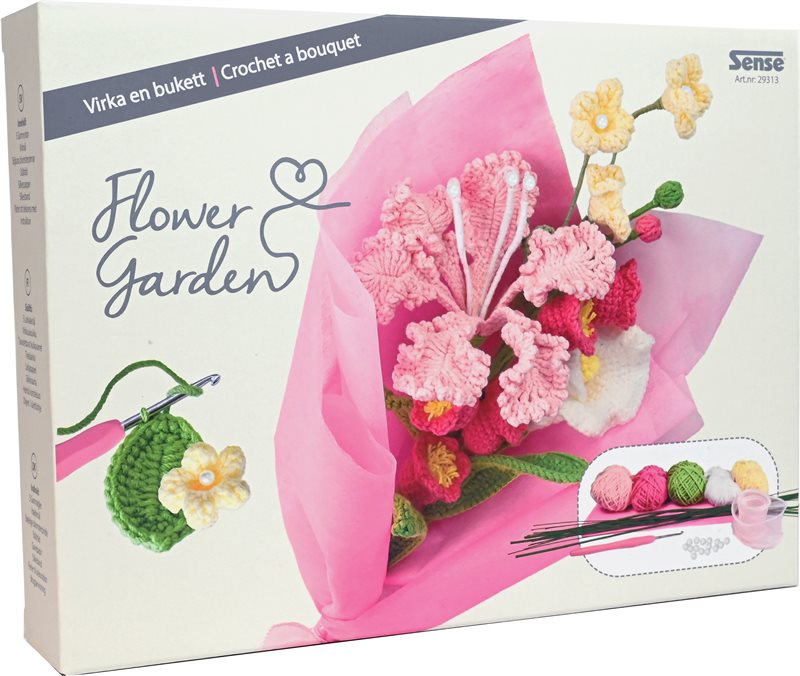 Virka blombukett - Rosa