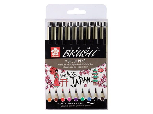 Sakura Pigma Brush penselpennor 9-pack /  Pigma Brush Wallet 9
