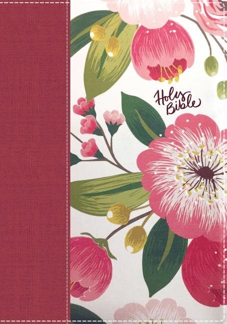 Nkjv, womans study bible, cloth over board, pink floral, full-color, red le