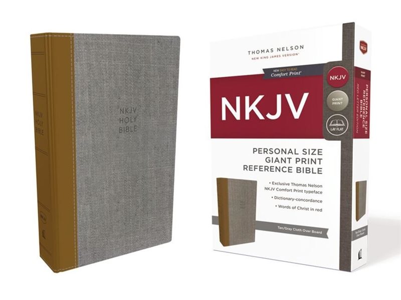 Nkjv, reference bible, personal size giant print, cloth over board, tan/gra
