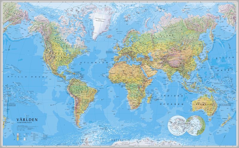 Världen väggkarta miljö i papptub, 1:30m, Kartförlaget