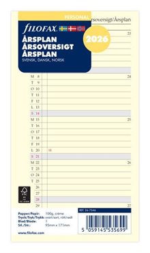 Filofax Personal Refill 2026 Årsplan